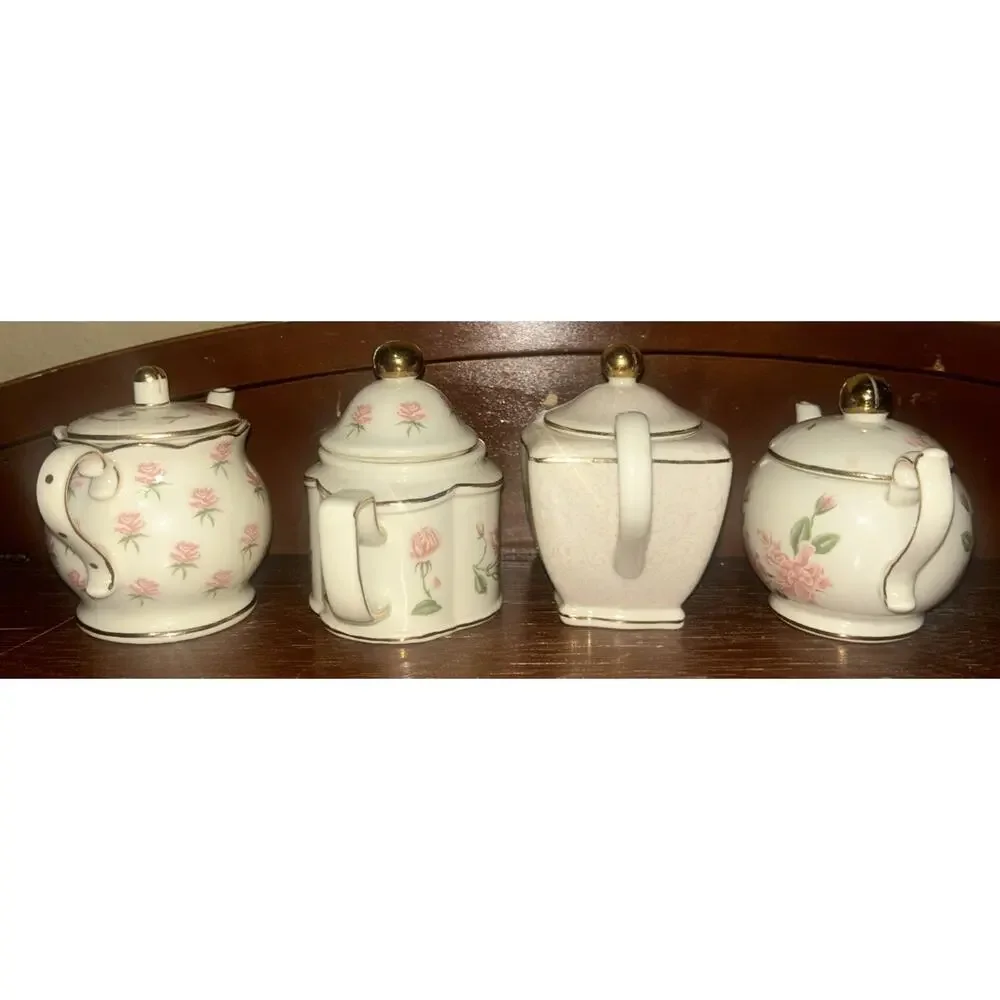 Partylite Floral Teapot Set x 4 Miniatures Tealight Candle Holders - Picture 3 of 7